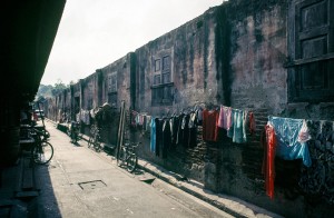 Bangkok Street Washing hanging on a street in Bangkok, Thailand.