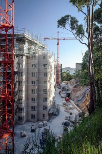 Gosford Cranes Tower cranes at a construction site in Gosford NSW. Barclay Mowlem.