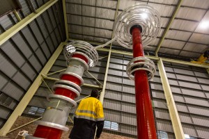 Lightening Arrestors Testing high voltage equipment at ABB's Moorebank factory, Lightening arrestors.