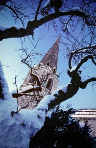 Le Chable Switzerland Spire of Le Chable Parish Church in the Swiss Alps, constructed in 1488.